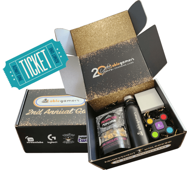 gala box wticket2 contents, popcorn, water bottle and memory game and a ticket