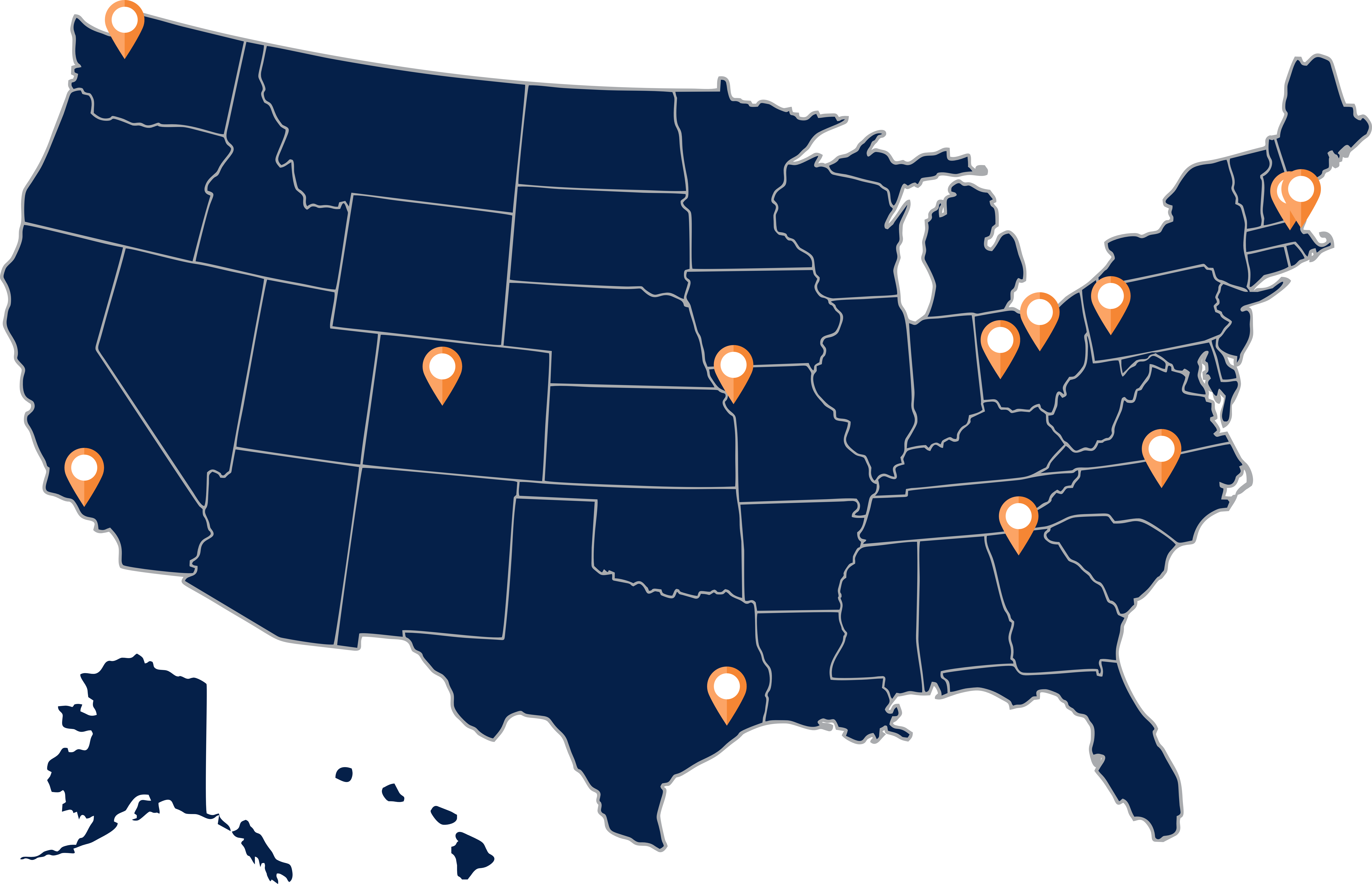 Map of US with markers showing Powered by AbleGamers partner sites