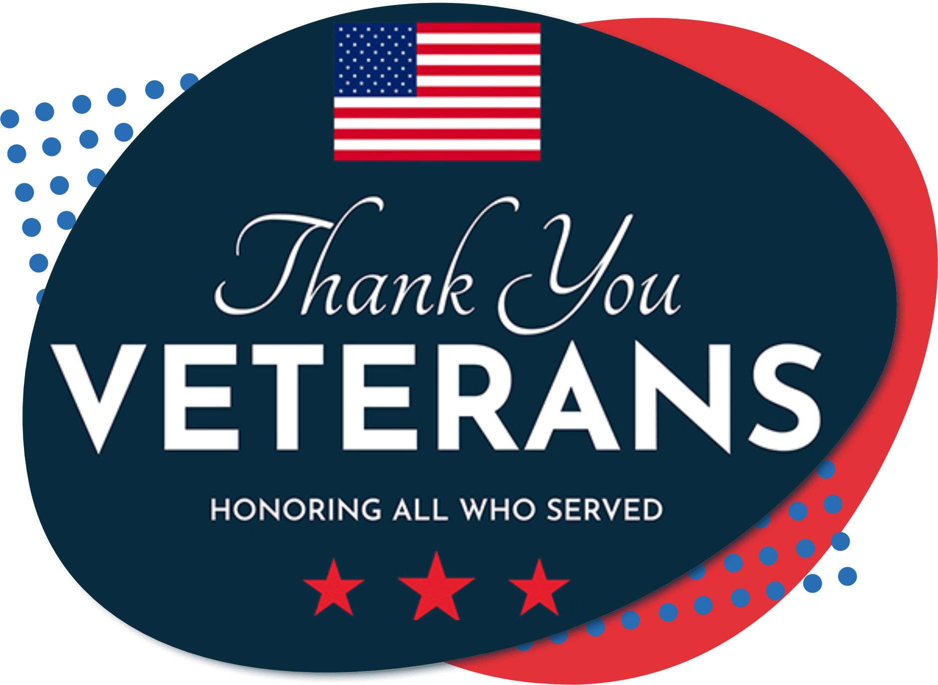 Veterans day stack A bubble with "Thank You Veterans. Honoring all who served" with a flag and stars.